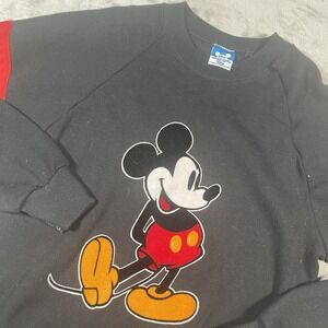 Vintage 80s Disney Character Fashion Mickey Mouse Felt Sweatshirt Adult Medium